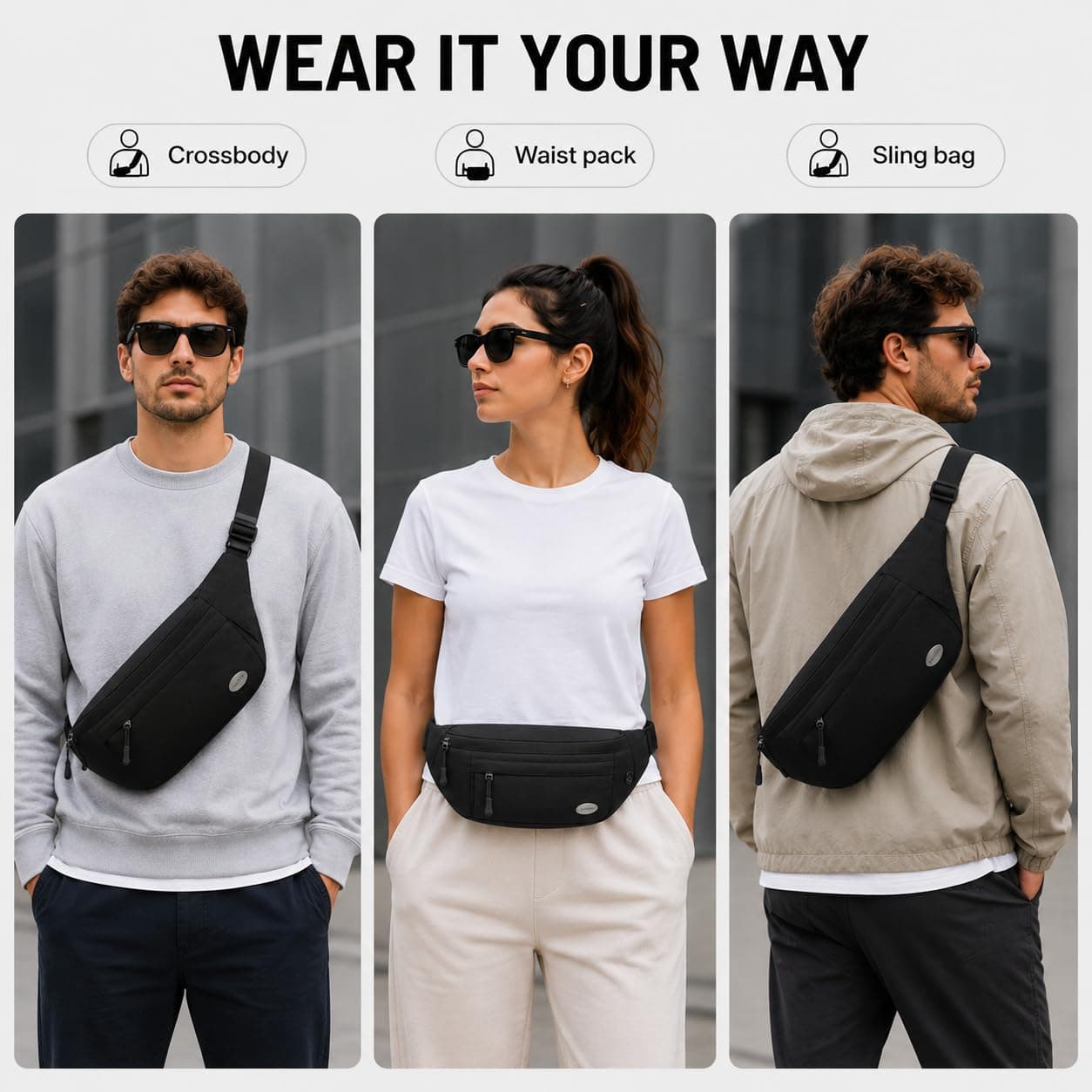Crossbody Fanny Pack with 4 Zipper Pockets