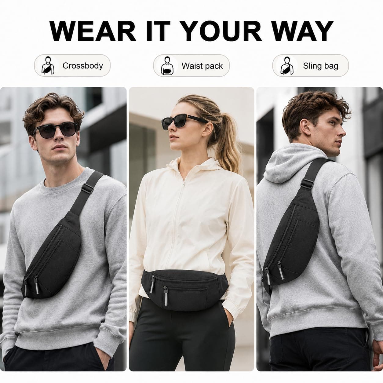 Lightweight Belt Bag with 2 Zipper Pockets