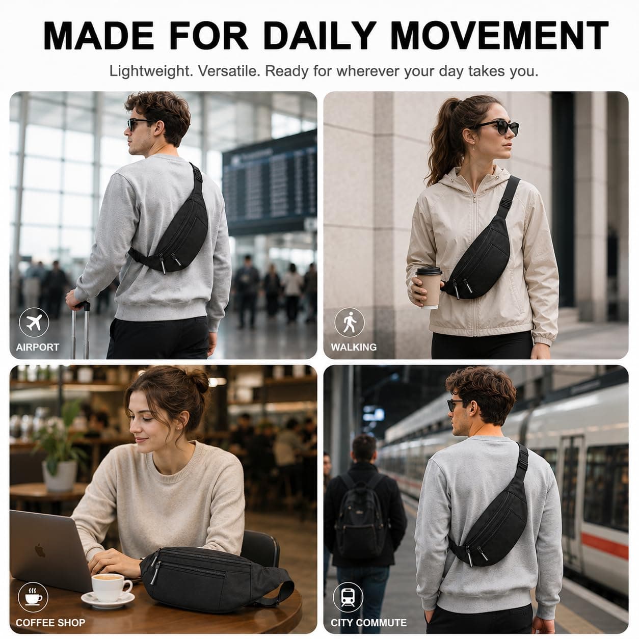 Lightweight Belt Bag with 2 Zipper Pockets