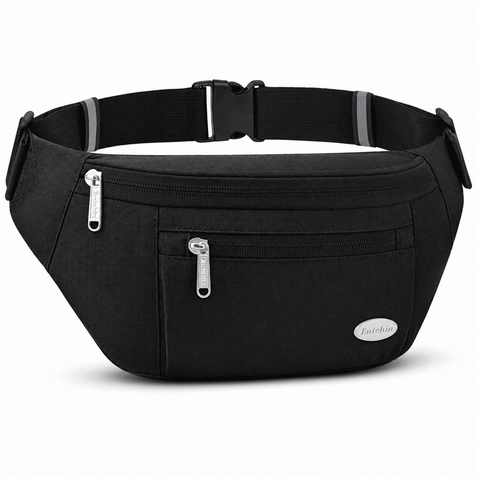 Water-Resistant Fanny Pack, 4-Zipper Belt Bag Black