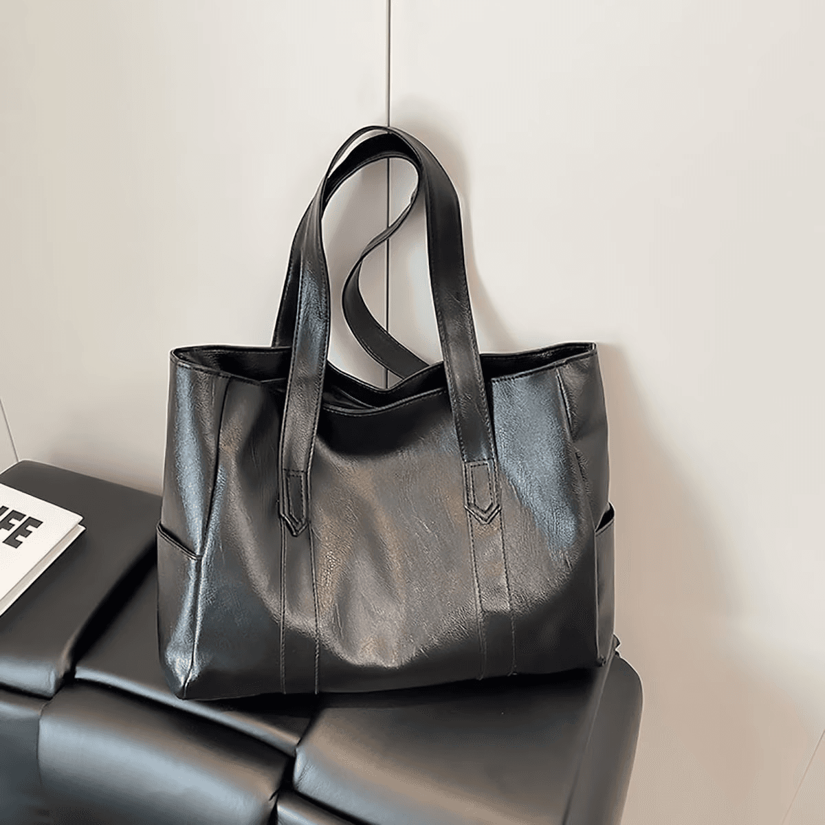 Entchin PU Leather Hobo Bag for Women,Lightweight Tote Bag, Black Shoulder Handbag Purse,Adult Teen