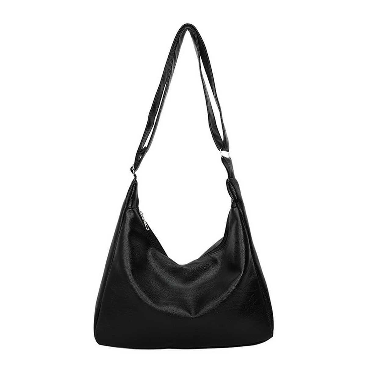 Entchin Slouchy Hobo Bag for Women, PU Leather Crossbody Shoulder Purse, Soft Vegan Leather,Black