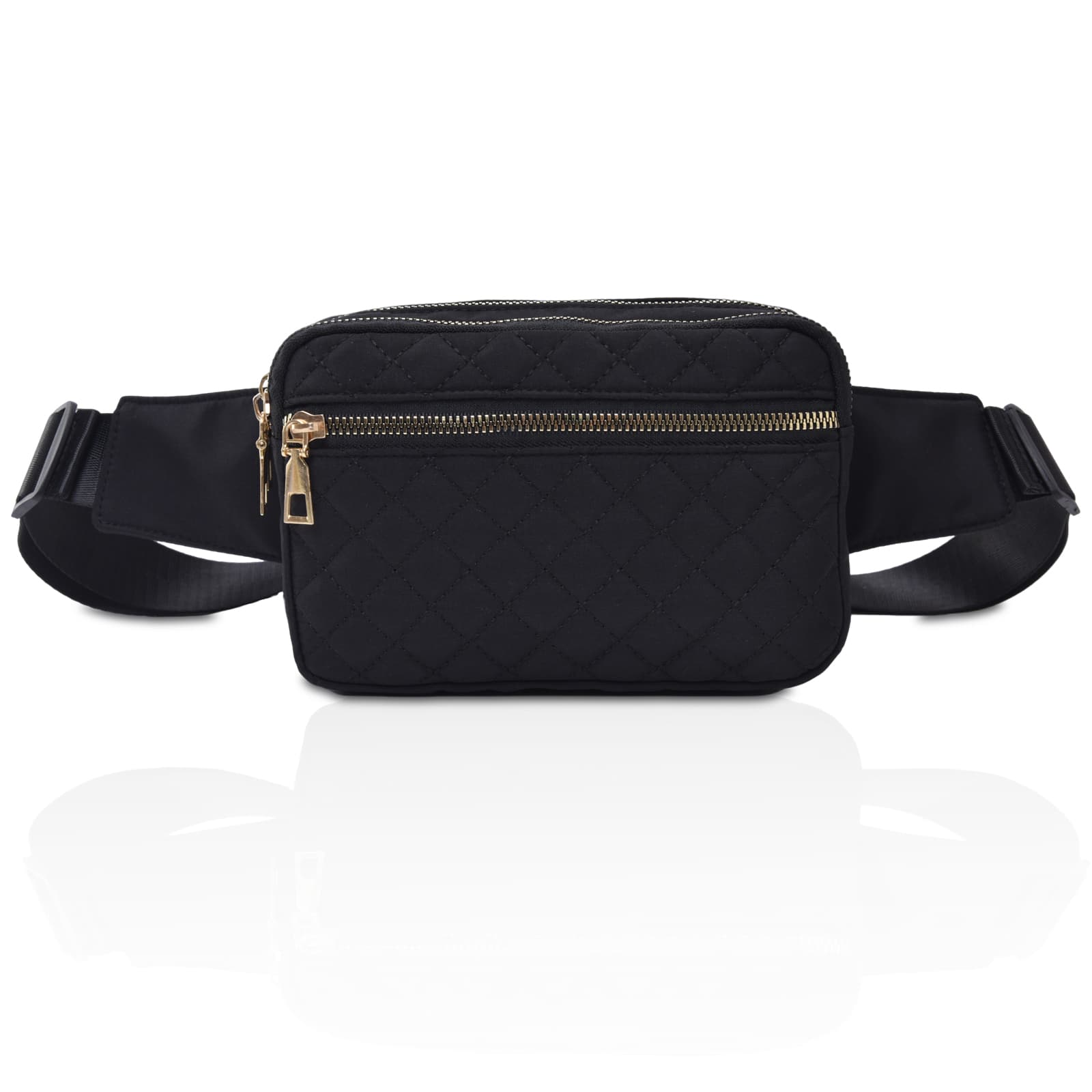 Entchin Mini Fanny Packs for Women Girl, Quilted Waistpack Water Resistant Crossbody Bag, Fabric ,Black